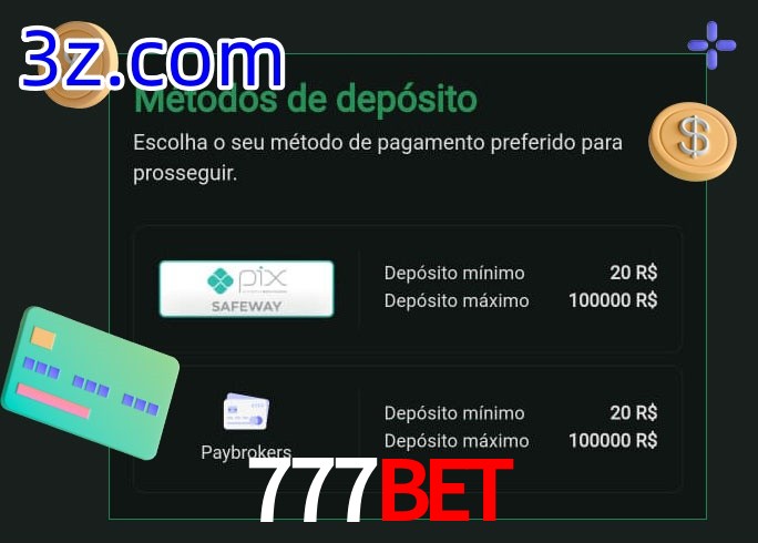 O cassino 777BET oferece uma grande variedade de métodos de pagamento